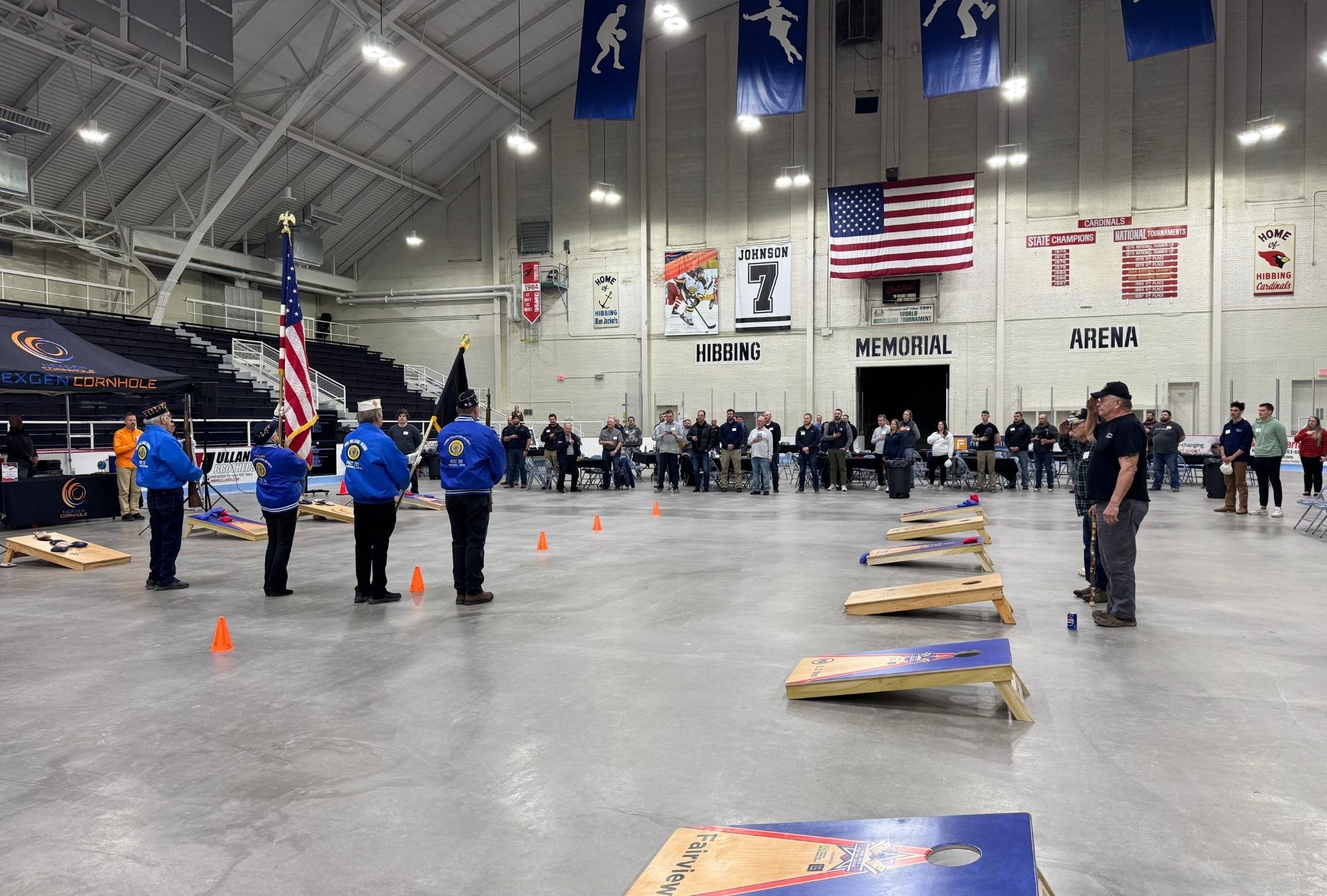 Veterans present the colors at the first annual Bean Bags for the Brave event