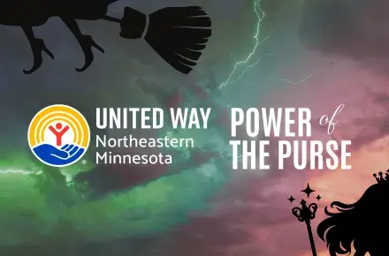 Green and pink sky with lightning bolt down the middle. Over the image are the words Power of the Purse.