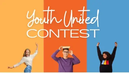 Youth United Contest Header with color blocks and teen images